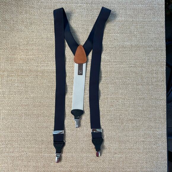 Trafalgar Suspenders Navy Elastic Black Leather Button On Braces Germany - Picture 2 of 10